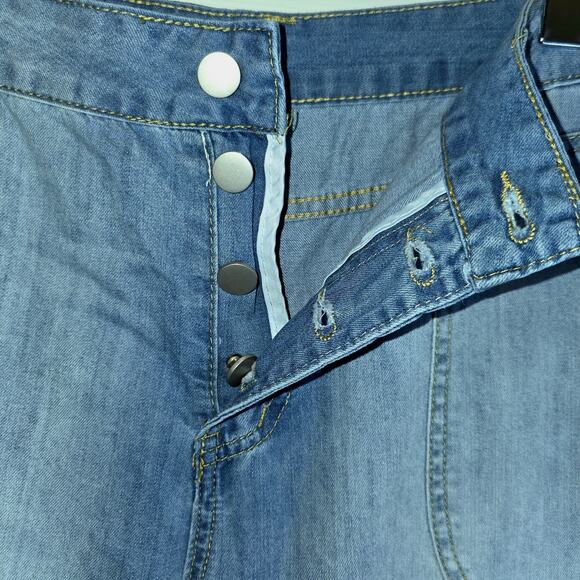 Denim Joggers Button Fly Womens Pants Sz XL Large Cargo Blue Mid Wash Cotton - Picture 9 of 12